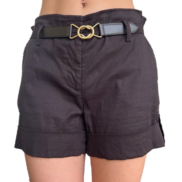 LaundryShelli Segal Linen Shorts Brown Paper Bag Belted Cuffed Size 6